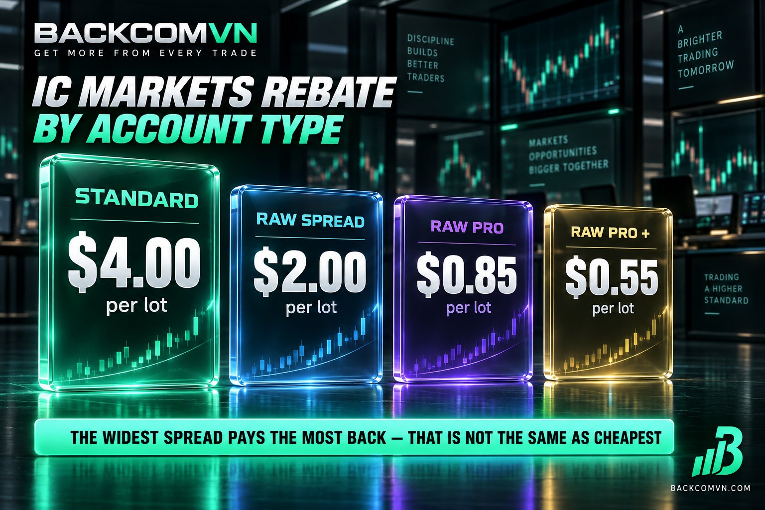 IC Markets rebate rates for Standard, Raw Spread and Raw Pro accounts