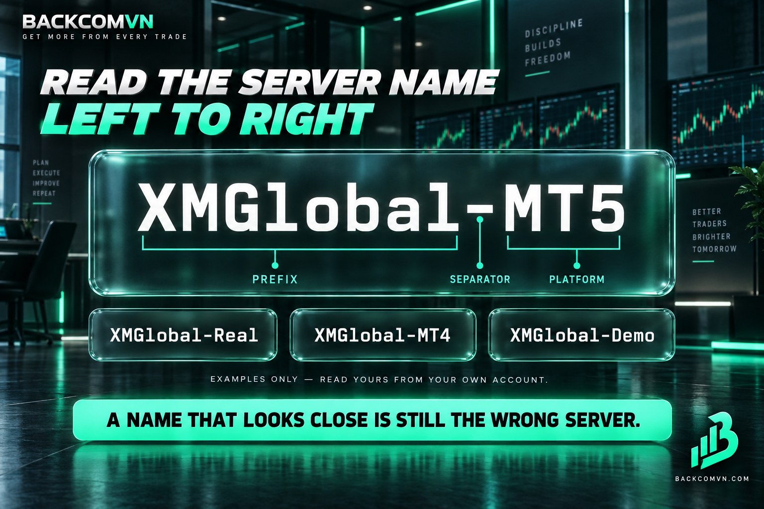 How an XM server name is structured for MT4 and MT5 access