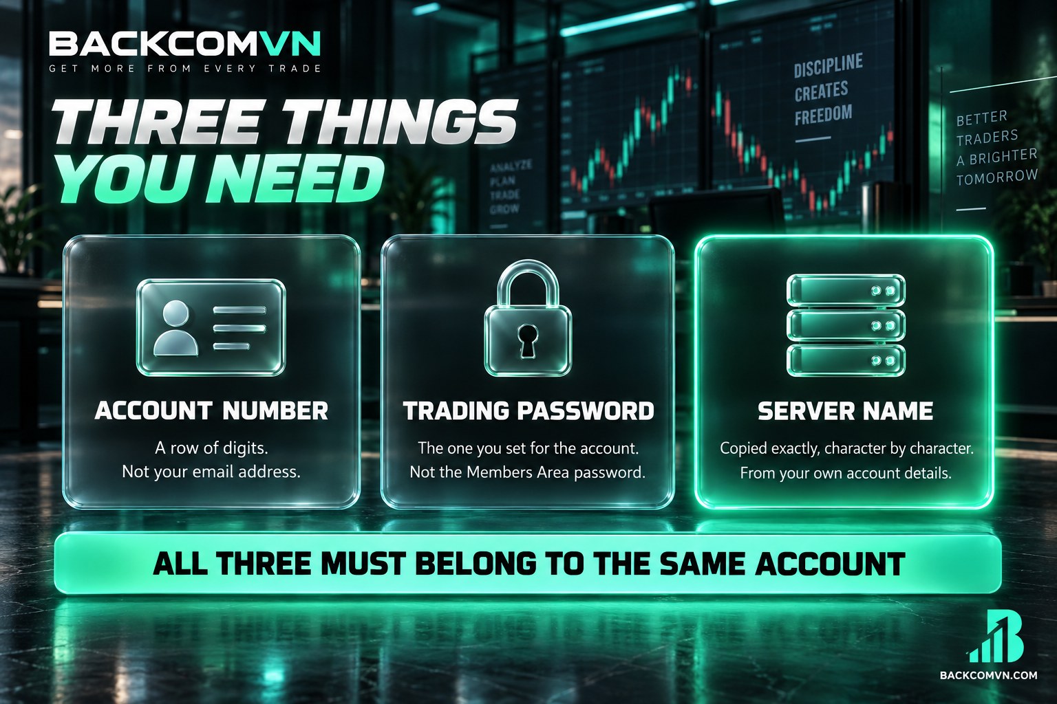The three details needed for an XM login in MetaTrader