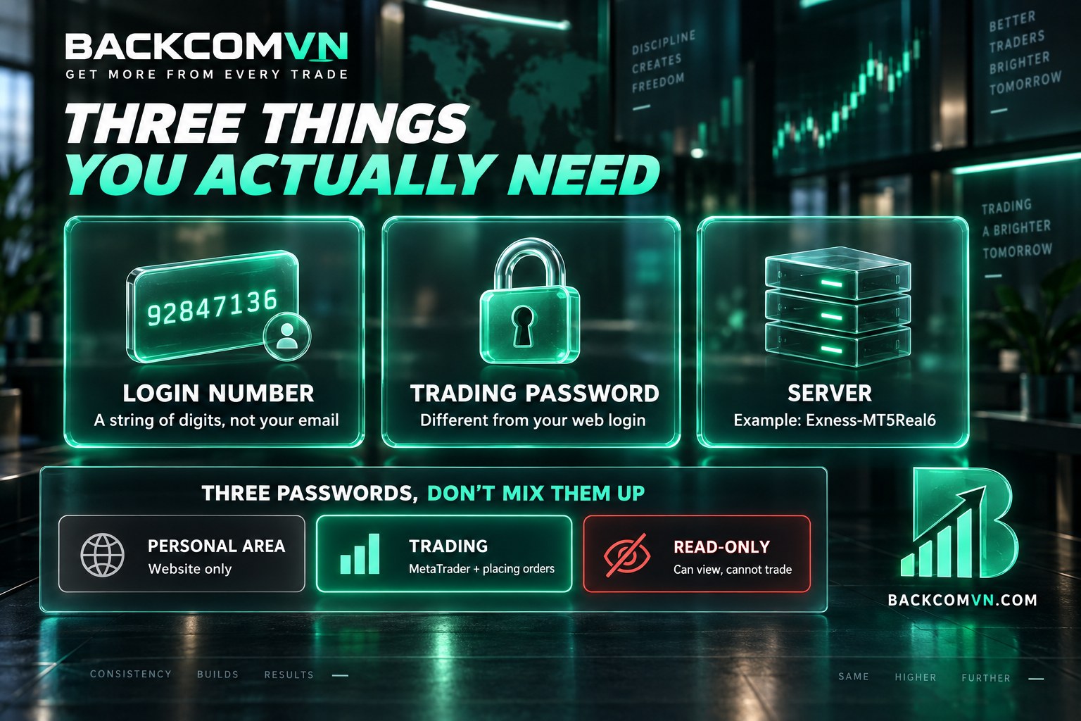 The three account details needed to connect Exness to MetaTrader