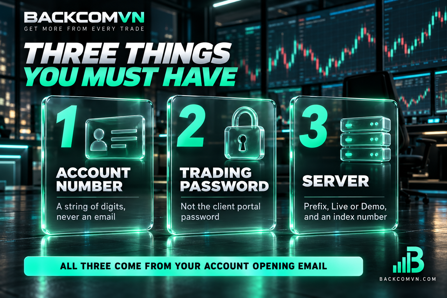 The three details needed to log in to Vantage on MetaTrader