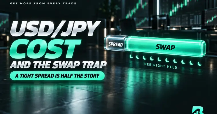 Chi phí USD/JPY: spread hẹp nhưng swap cộng dồn theo từng đêm giữ lệnh