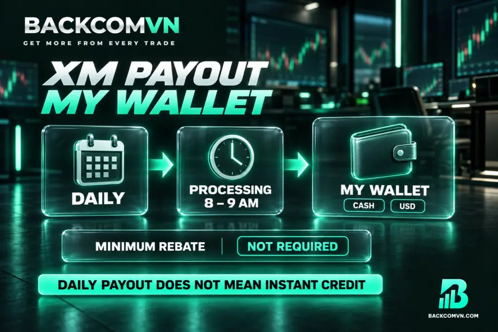 A payment flow shows the daily cycle, the morning processing window from 8 to 9 am and My Wallet as the destination for cash payments in USD.