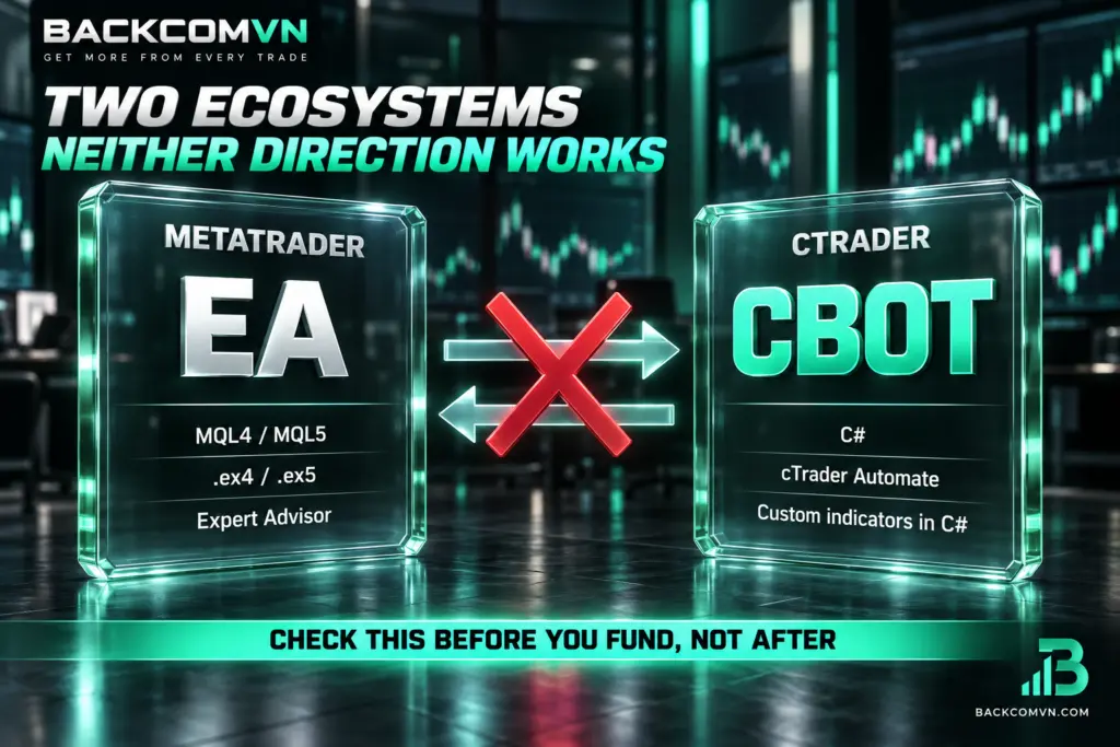 EA viết bằng MQL không chạy trên cTrader vì cTrader dùng cBots viết bằng C#