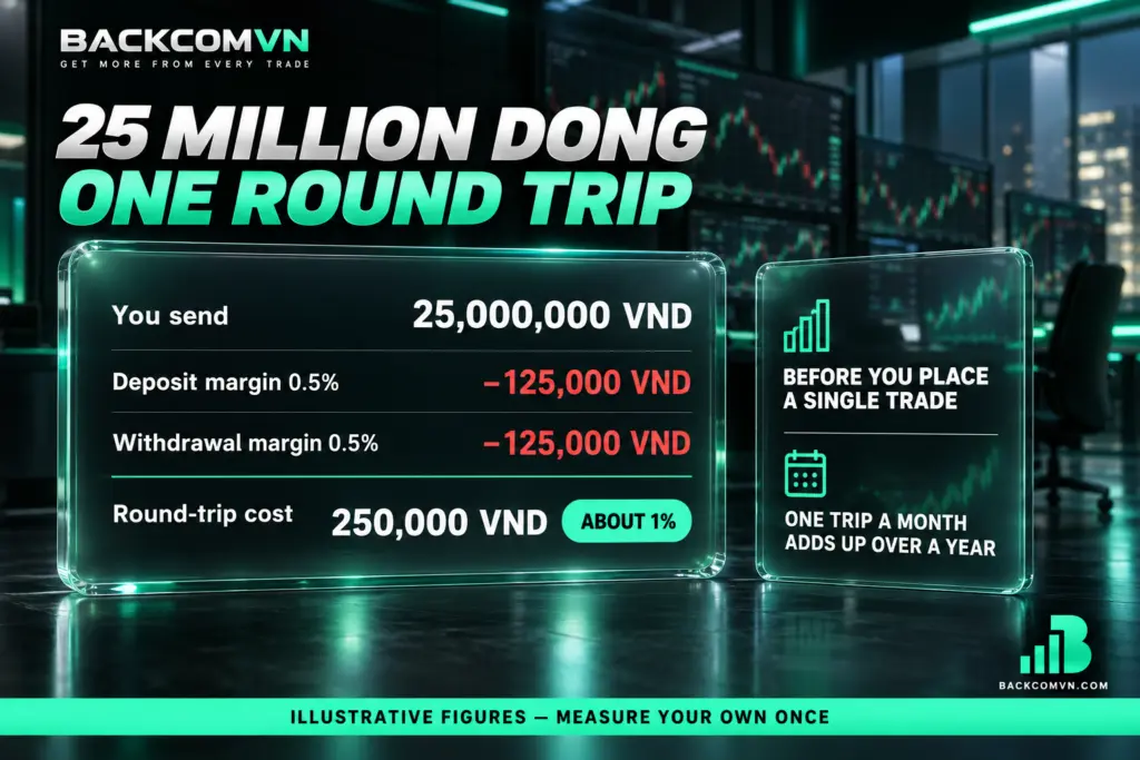 Phép tính khoản chênh tỷ giá cho một vòng nạp rút 25 triệu đồng