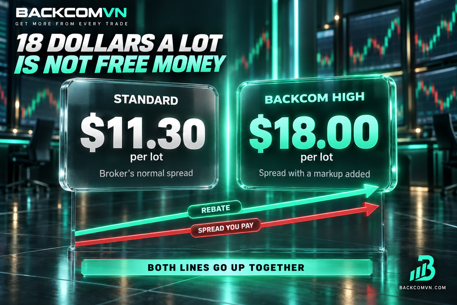 Vantage rebate options compared: 11.3 USD at normal spread, 18 USD with markup